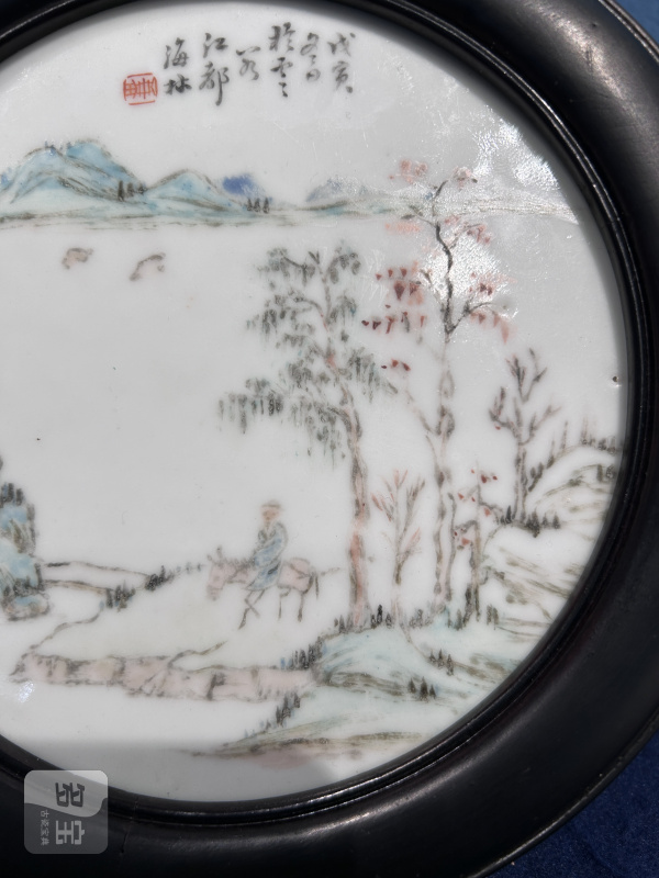 1878年作 顾海林浅绛山水图座屏一对 - 图9